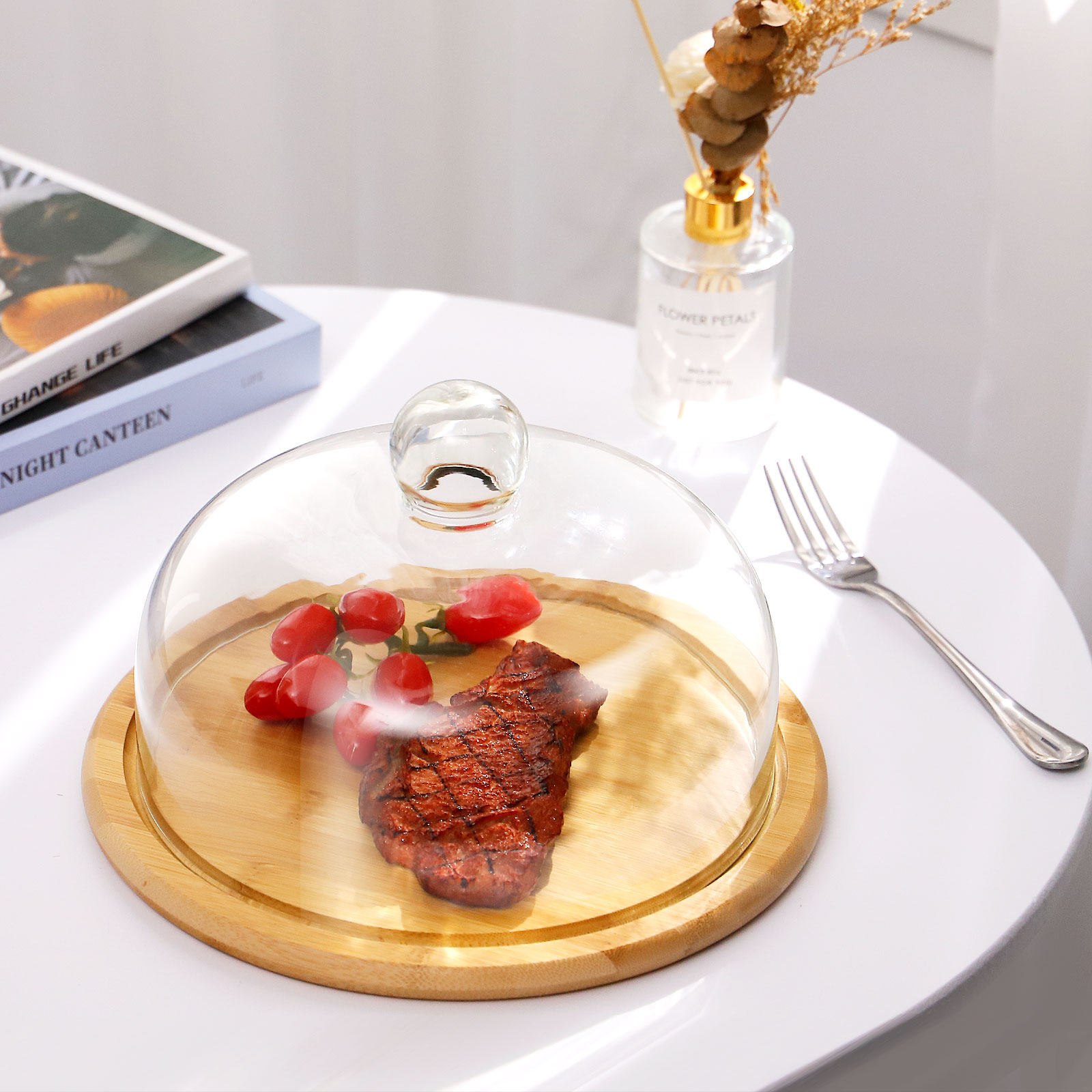 1Set Cake Holder Glass Dome Co - Plastic Dome Clear ulasan dan harga