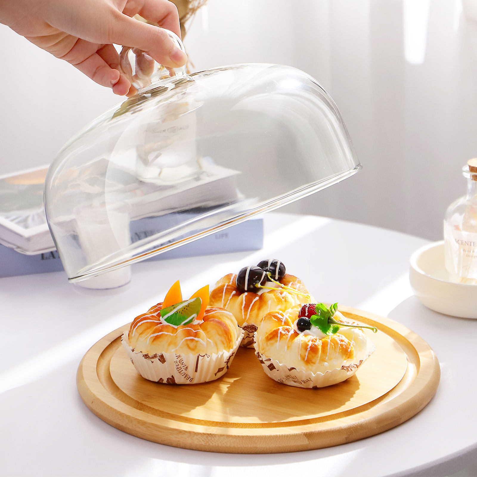 1Set Cake Holder Glass Dome Co - Plastic Dome Clear ulasan dan harga